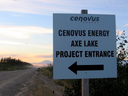 A sign for Cenovus' Axe Lake project. PHOTO: Sandra Cuffe