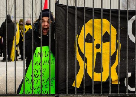 Anti-nuclear activists and Idle No More protesters held a day of action against the GE Hitachi uranium processing plant in Toronto. Photo by Kevin Konnyu