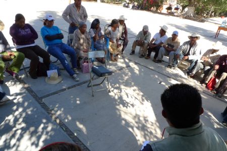 Community members testify as part of the civilian observation mission "Justice for San José del Progreso." Photo by Sara Méndez