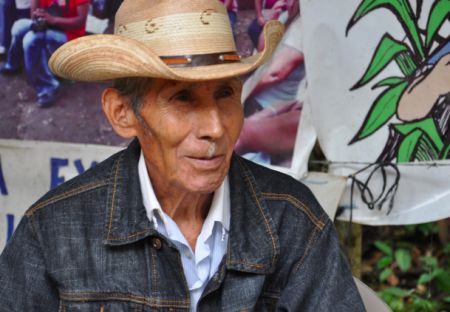 83-year-old Miguel Díaz Morales has been participating in the occupation of the mining camp. “We're free and we have the right to defend our lands.” PHOTO: Rachel Schmidt